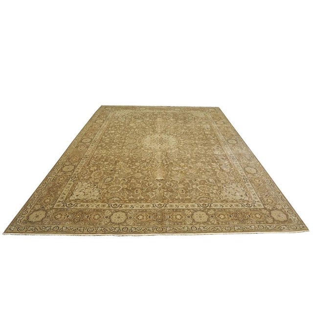 Persian Antique Persian Tabriz Wool 10x13 Ivory, Brown & Tan Handmade Area Rug #9902389 For Sale - Image 3 of 7