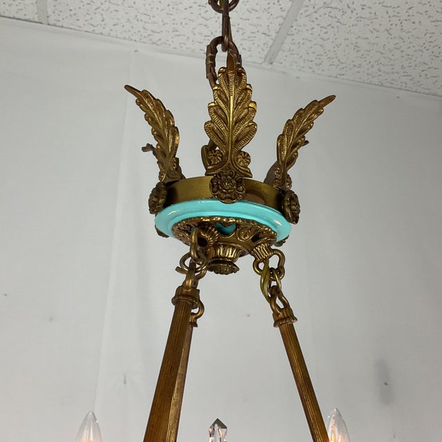 1950s 1950s Small Brass and Enamel Empire Chandelier For Sale - Image 5 of 14