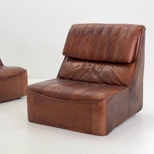 1 of 2 Mid Century Cognac Leather Lounge Chairs, Germany 1970s | Vintage Brown Leather Armchair | Modular Lounge Seating |...