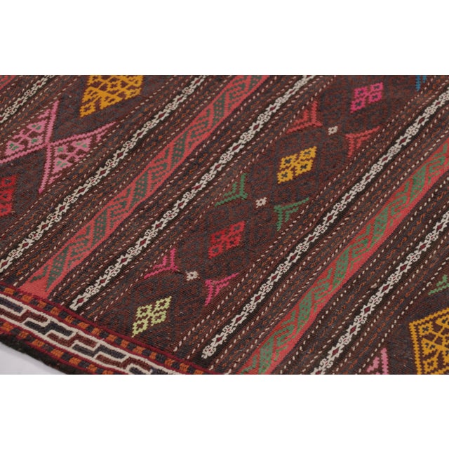 Tribal Vintage Persian Soumak Kilim, Deep Brown With Jewel Tone Diamonds - Rug & Kilim For Sale - Image 3 of 7