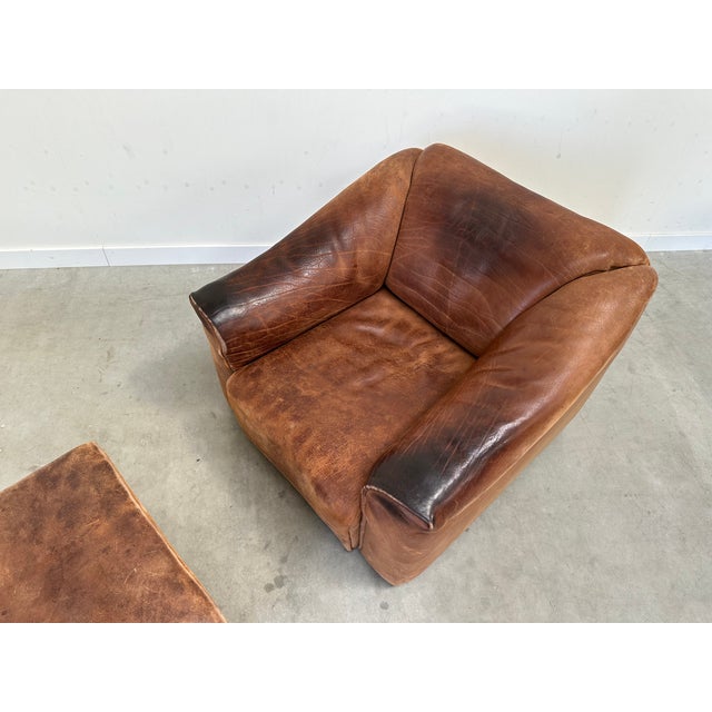 1970s DS47 Sofa with Armchair and Stool in Leather from De Sede, 1970s, Set of 3 For Sale - Image 5 of 18