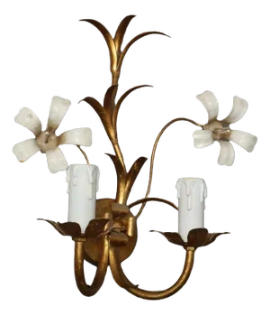Hollywood Regency Gilded Florentine Orchid Wall Lights from Hans Kögl