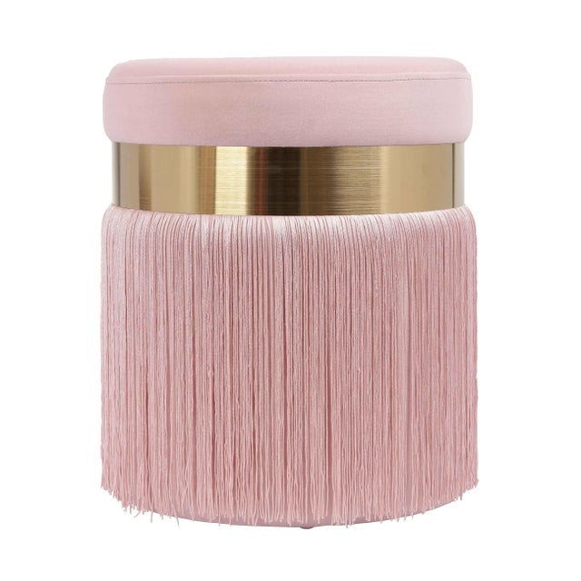 Wood Melody Blush Tasseled Ottoman For Sale - Image 7 of 7