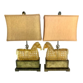 Vintage Asian Resin Trojan Horse Lamps, a Pair For Sale