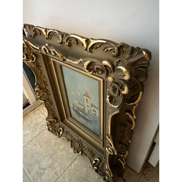 Gold Late 19th Century Rudolf Ribarz (1848–1904) signed "Ribati" Impressionist Venice Canal Gondola Signed Painting in Ornate Gold Frame For Sale - Image 8 of 12