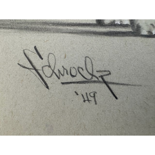 1940s 1940s Original Signed Graphite Illustration of Pointer Hunting Dog Portrait, 10.75 × 10 In. For Sale - Image 5 of 6