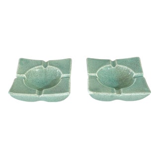 Pair of Mid 20th Century Speckled Green Ceramic Ashtrays or Catchalls For Sale