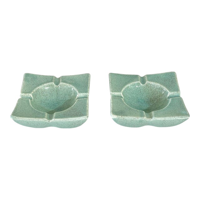 Pair of Mid 20th Century Speckled Green Ceramic Ashtrays or Catchalls For Sale