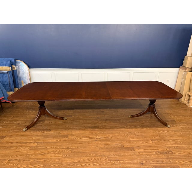 Wood Traditional Banded Mahogany Dining Table by Leighton Hall - Showroom Sample For Sale - Image 7 of 13