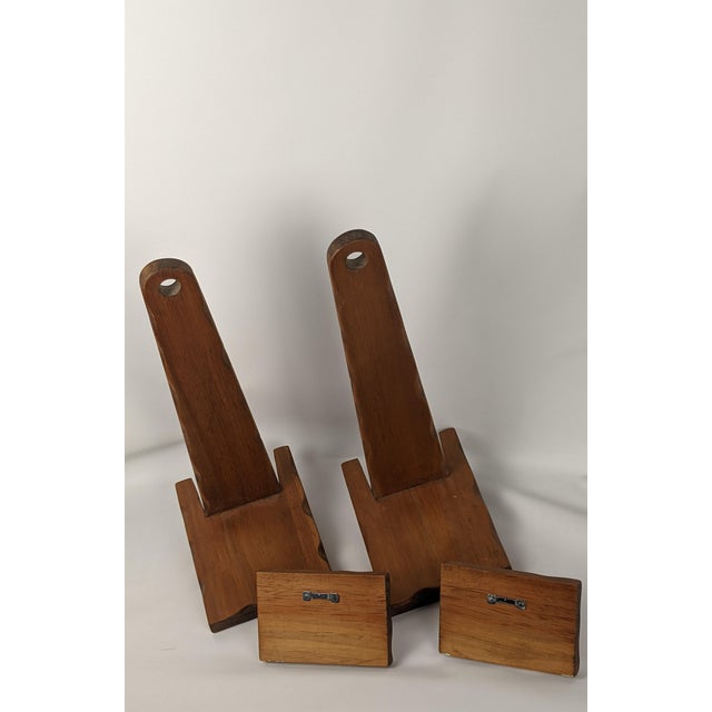 Brown Mid-Century Primitive Rustic Brown Wood Wall-Mounted Shelf Sconces – Pair For Sale - Image 8 of 13