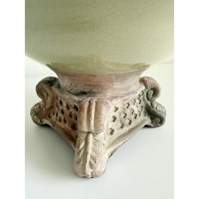 Vintage Italianate Terracotta & Celadon Glazed Pedestal Bowl For Sale - Image 4 of 10