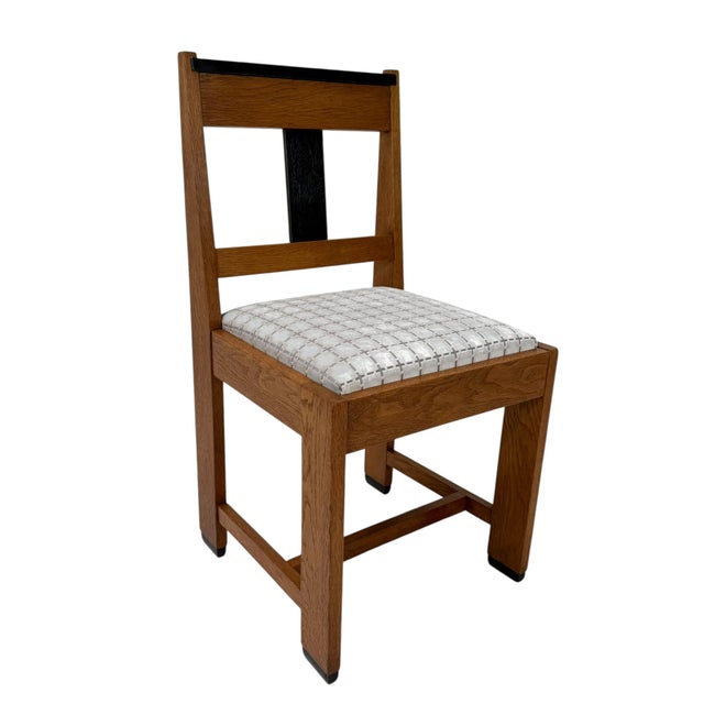Art Deco Modernist Side Chair in Oak & Velvet from Jan Brunott, 1920s For Sale - Image 6 of 12