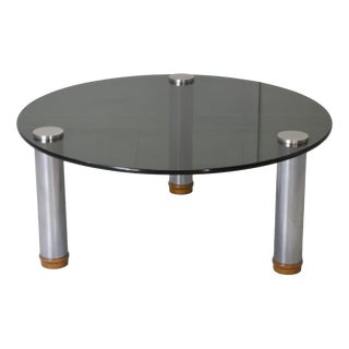 Round Coffee Table in Smoked Glass and Steel by Marco Zanuso for Zanotta Marcuso, 1970s For Sale