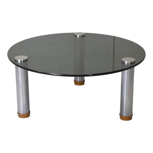 Round Coffee Table in Smoked Glass and Steel by Marco Zanuso for Zanotta Marcuso, 1970s For Sale