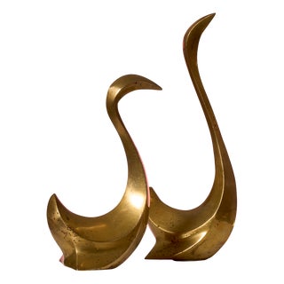 Vintage Brass Swans, 1970s, Set of 2 For Sale
