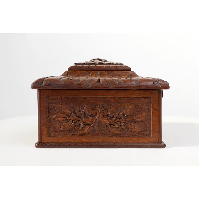 Antique French Sculpted Sewing Box in Oak, 1890s For Sale - Image 10 of 14