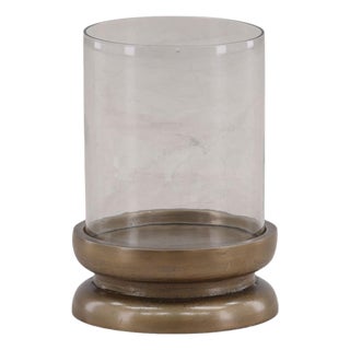 Glass & Brass Finish Candle Holder Large For Sale