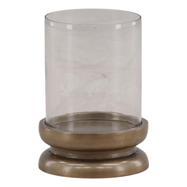 Glass & Brass Finish Candle Holder Large For Sale