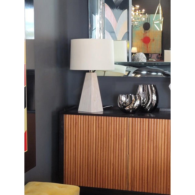 Almond 1960s Travertine Base Pyramid Shape Table Lamp - a Pair For Sale - Image 8 of 9