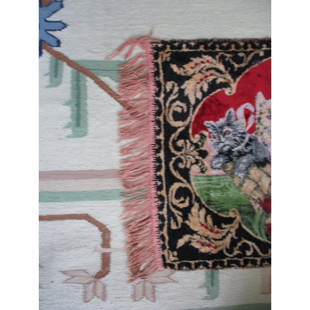Red Vintage Cats in a Basket Red Tapestry Wall Hanging With Fring For Sale - Image 8 of 8