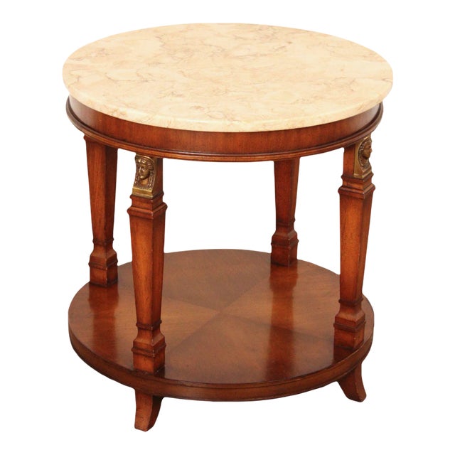Mid 20th Century Egyptian Revival Style Round Marble Top Accent Table For Sale
