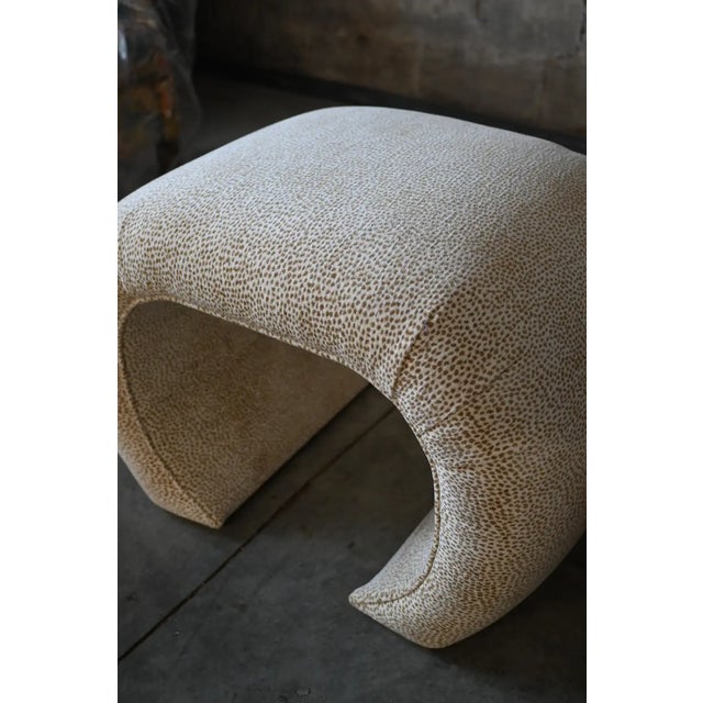 Mid-Century Modern Karl Springer Style Chenille Waterfall Scroll Benches, a Pair For Sale - Image 3 of 8