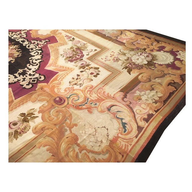 Tan Antique French Aubusson Tapestry Wool 14x17 Tan, Ivory & Black Handmade Area Rug #9902078 For Sale - Image 8 of 12