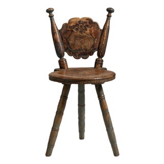 19th Century Sweden Weathered Honey Oak Carved Oak Swivel Chair For Sale