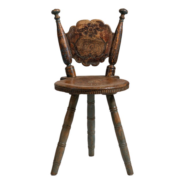 19th Century Sweden Weathered Honey Oak Carved Oak Swivel Chair For Sale