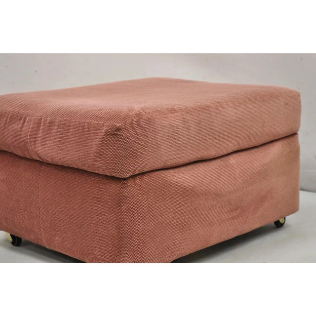 Textile Late 20th Century Vintage Thayer Coggin Modern Upholstered Mauve Color Ottoman on Wheels For Sale - Image 7 of 11
