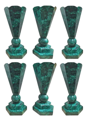 Set of 6 Malachite Vases, 1960's