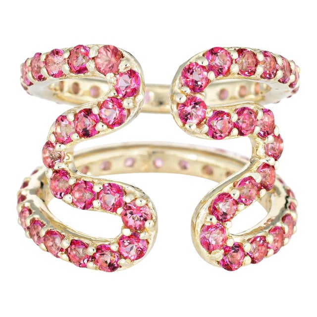 Sabine Getty Pink Topaz Wiggly Ring Estate 18 Karat Yellow Gold Wave Jewellery size 5 For Sale