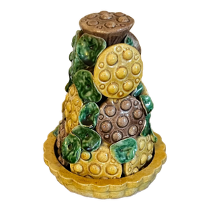 Antique 19th Century Chinese Porcelain Temple Altar Fruit Pyramid of Seed Pods in Famille Vert Glaze