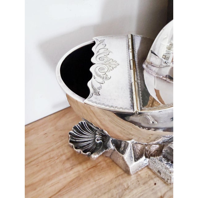 1880s English Silver Plated Nautilus Spoon Warmer For Sale - Image 4 of 6