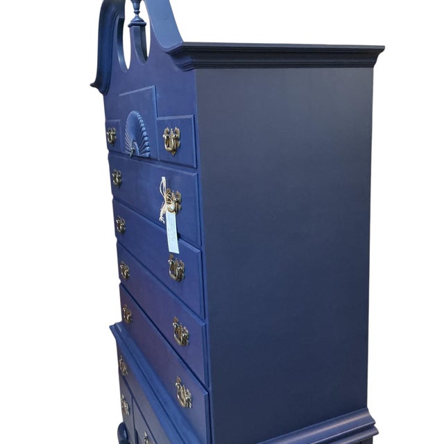 Pennsylvania House Pennsylvania House Highboy Dresser 2 Pc 11 Drawer Annie Sloan Napoleonic Blue For Sale - Image 4 of 11