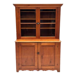 Early 1800’s Pennsylvania Dutch Pine Country Cupboard With Wavy Glass Doors