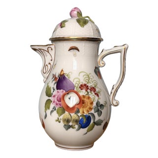 Gilded Porcelain Coffee with Hand-Painted Floral and Fruit Decoration from Herend, Hungary, 1960s For Sale