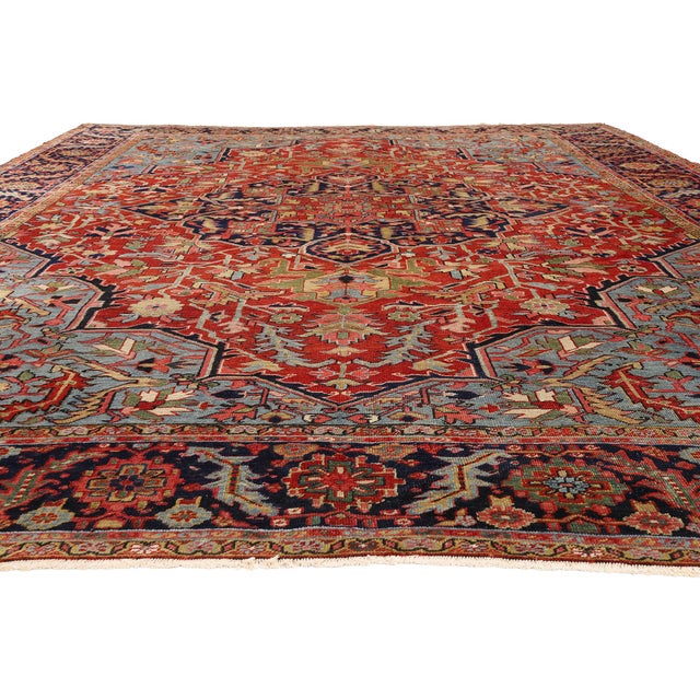 Jacobean Late 19th Century Persian Heriz Rug, 11'10 X 15'00 For Sale - Image 3 of 10
