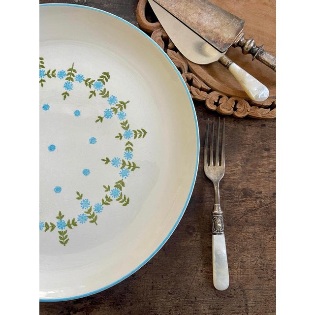 Mid 19th Century Mid 19th Century Round Blue Cornflower Platter by Stetson Creation Scandi Chic For Sale - Image 5 of 8