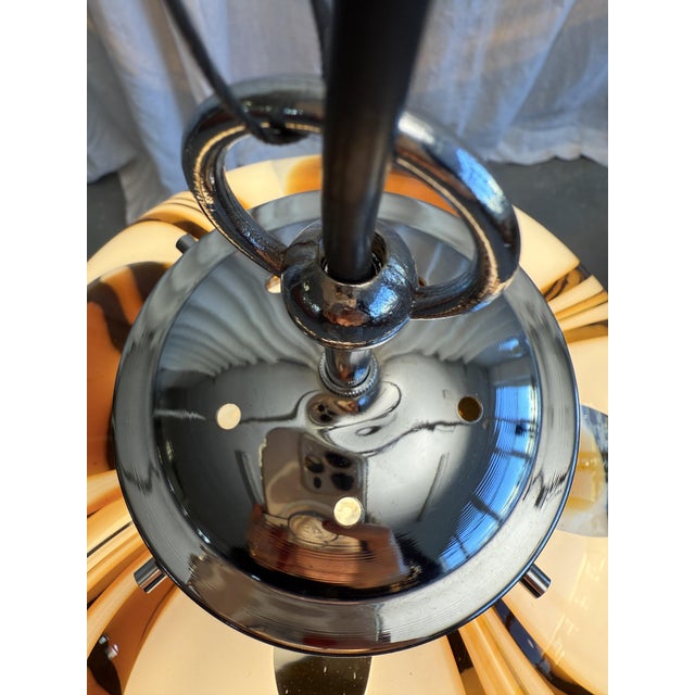 Mid-Century Italian Amber and White Swirl Murano Glass Pendant with Chrome Suspension attributed to Mazzega, 1970s For Sale - Image 12 of 18