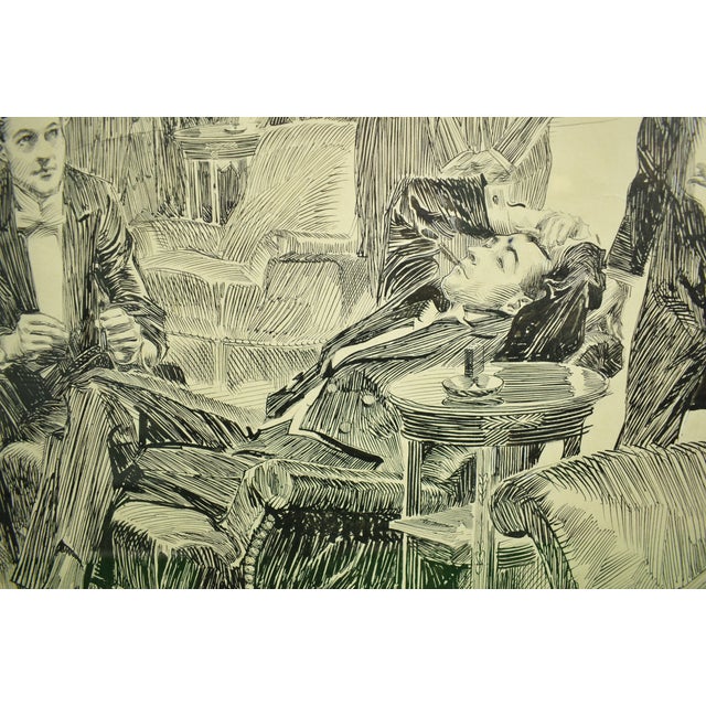Gentlemen's Players' Club Pen & Ink Drawing by Orson B. Lowell For Sale - Image 10 of 11