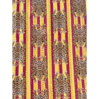 Tibetan Tiger Pink Yellow Striped Cotton Kantha Quilt For Sale