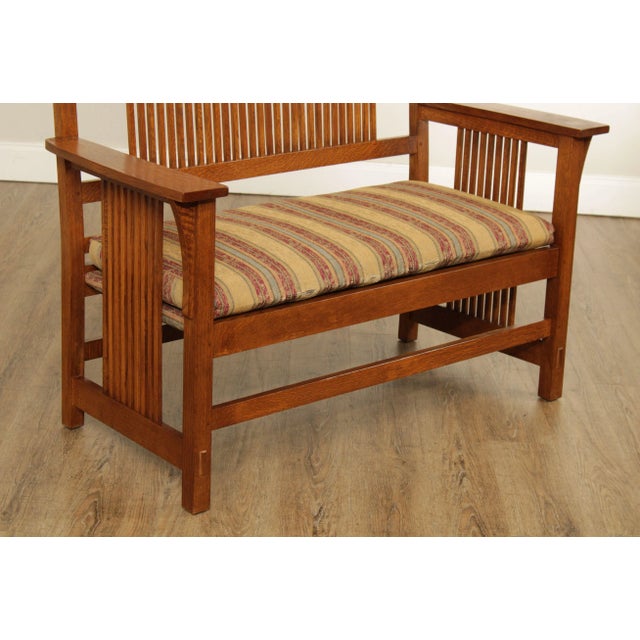 Wood Stickley Mission Collection Oak Spindle Settee For Sale - Image 7 of 13