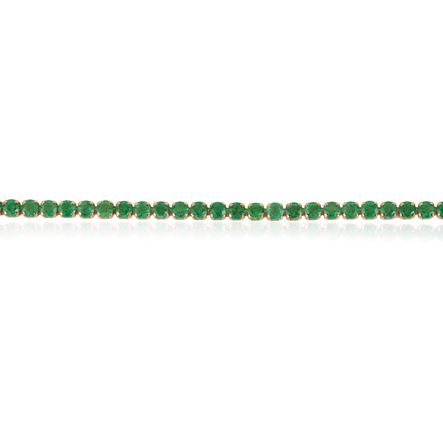 Certified 3.47ct Natural Emerald Tennis Bracelet in 14k Yellow Gold For Sale - Image 4 of 16
