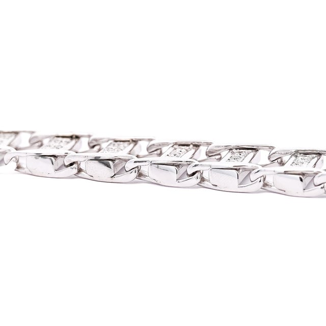 14k White Gold Square Link 2.5 Carat Diamond Mens Bracelet For Sale - Image 4 of 7