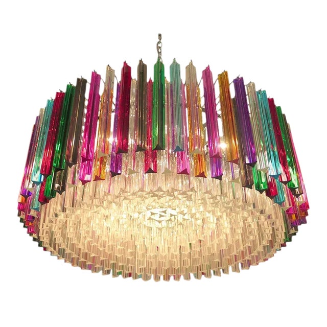 Multicolored Triedi Crystal Prism Chandelier For Sale