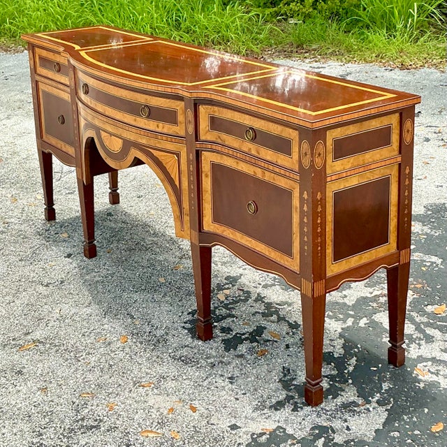 Vintage Regency Burl Inlay Sheridan Sideboard For Sale In West Palm - Image 6 of 9