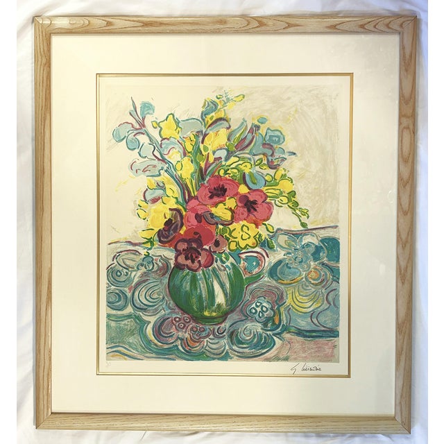 So cheerful! This is a wonderful original lithograph by French artist Gerard Viellevie (France, 1939-1992). It is hand...