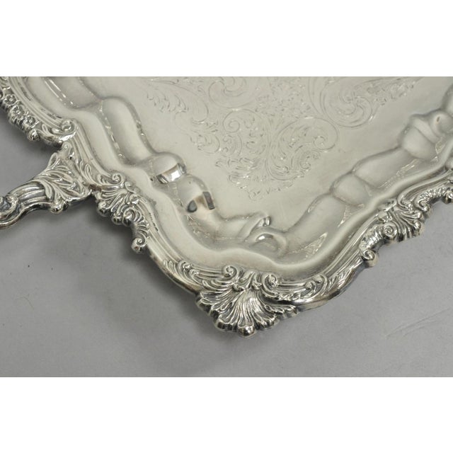 Vintage Victorian Silver Plated Footed Twin Handle Serving Platter Bar Tray For Sale - Image 11 of 15