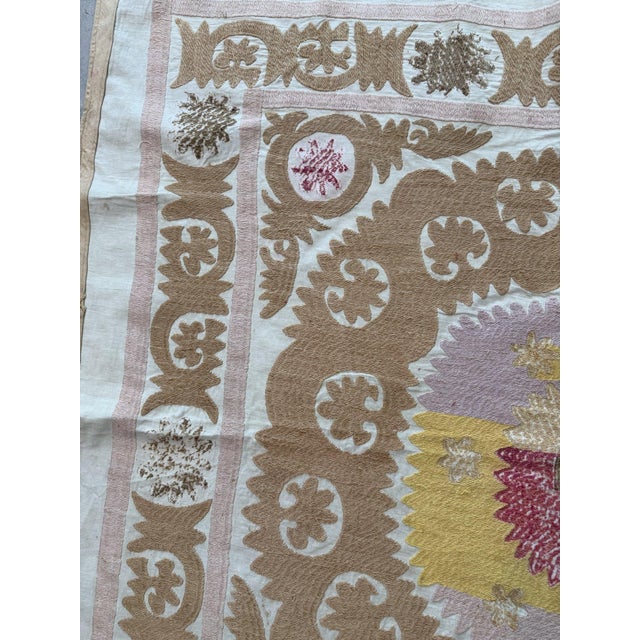 Uzbekistan Suzani Tablecloth — Tribal Textile — 4'0'' X 4'1'' For Sale In New York - Image 6 of 10
